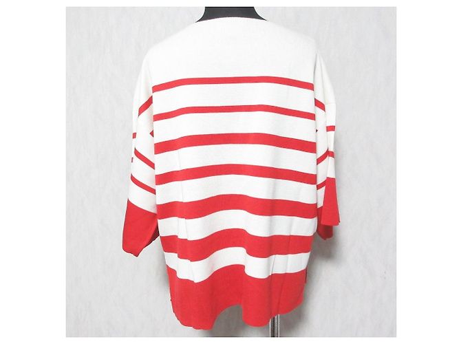 Autre Marque Maglietta in maglia a maniche corte con bordo largo 18G Bianco Rosso - vista 2