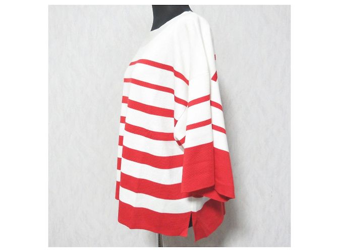 Autre Marque Maglietta in maglia a maniche corte con bordo largo 18G Bianco Rosso - vista 3