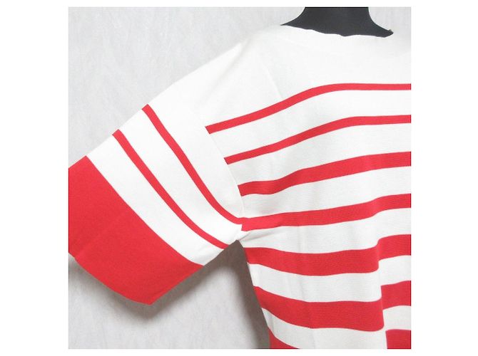 Autre Marque Maglietta in maglia a maniche corte con bordo largo 18G Bianco Rosso - vista 4