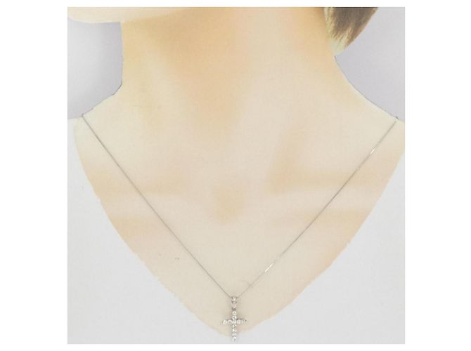 Autre Marque Collana a Croce in Platino e Diamanti Argento - vista 6