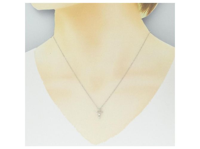 Autre Marque Collana con diamante incrociato K14WG Argento - vista 6