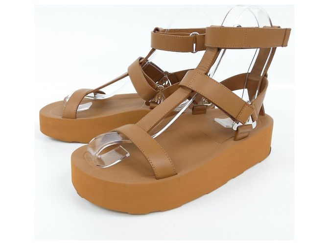 Hermès Sandali in pelle di vitello Hermes 221033Z Marrone - vista 3