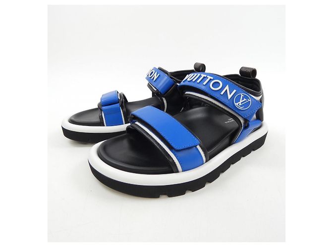 Sandali in pelle di vitello Louis Vuitton Pool Pillow Line Nero Blu - vista 3