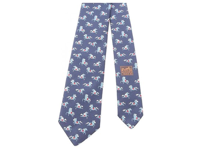 Cravatta in seta Hermès con motivo di cavallo, blu navy e multicolore, per donne. - vista 2