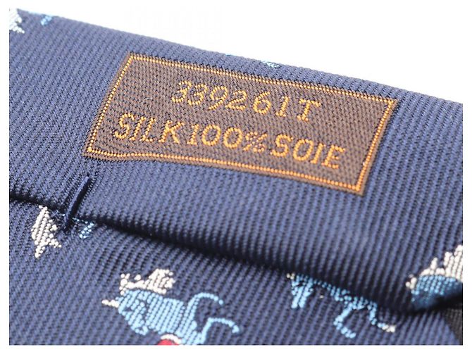 Cravatta in seta Hermès con motivo di cavallo, blu navy e multicolore, per donne. - vista 5