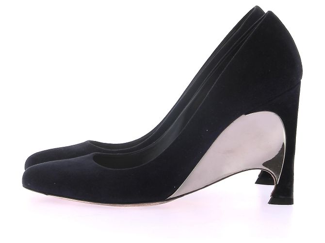 Dior Navy Wildleder-Pumps mit silbernen Absätzen Schwarz - Ansicht 2