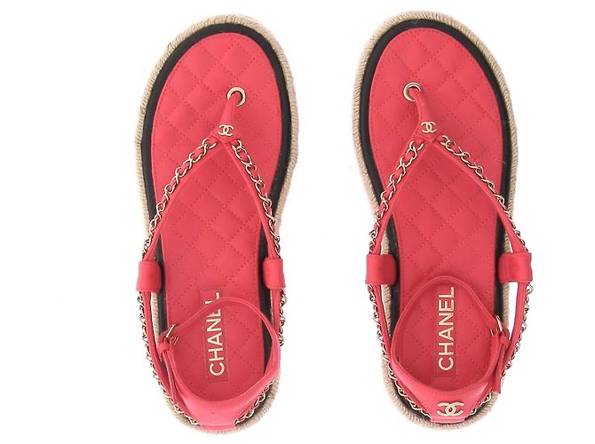 Chanel Sandali con zeppa rosa a fasce - vista 6