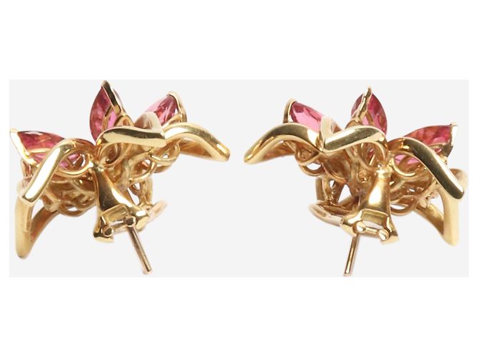Autre Marque Boucles d'oreilles en or et fleurs roses - vue 2