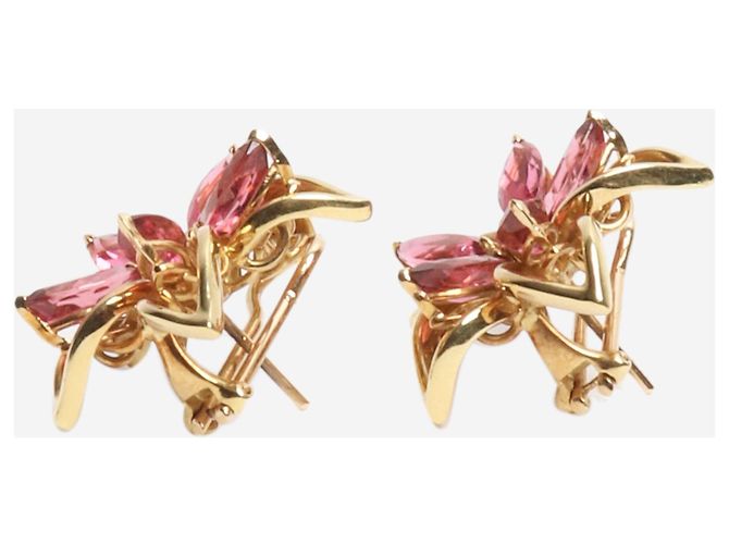 Autre Marque Boucles d'oreilles en or et fleurs roses - vue 3