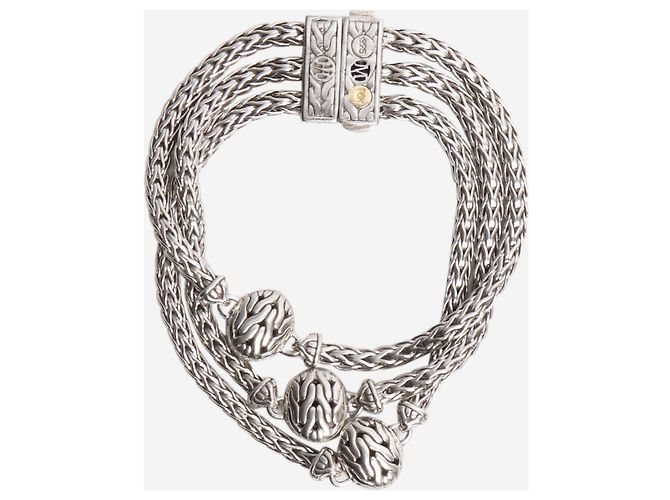 Autre Marque Bracciale a tripla catena in argento sterling con charm in diamante - vista 2