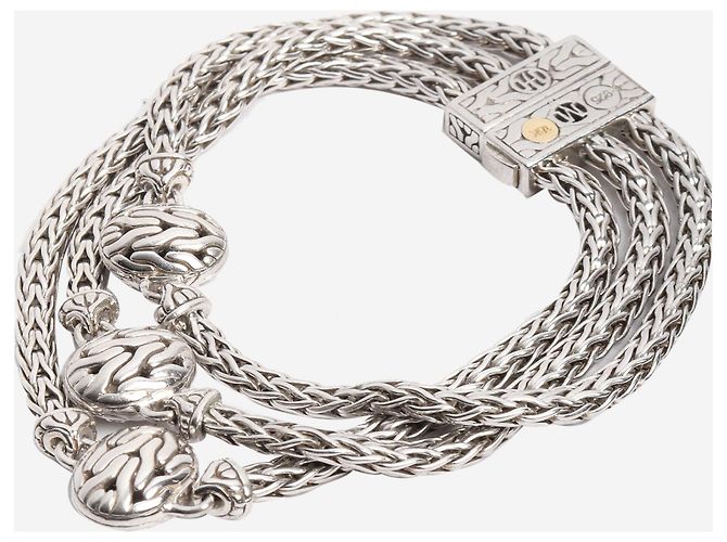 Autre Marque Bracciale a tripla catena in argento sterling con charm in diamante - vista 3