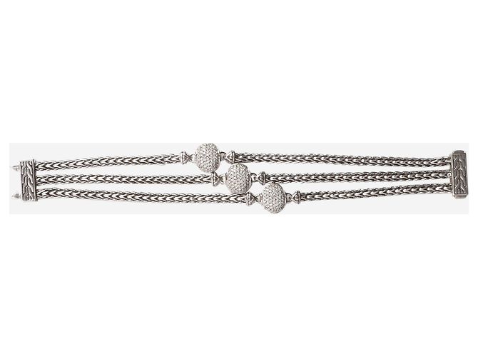 Autre Marque Bracciale a tripla catena in argento sterling con charm in diamante - vista 4
