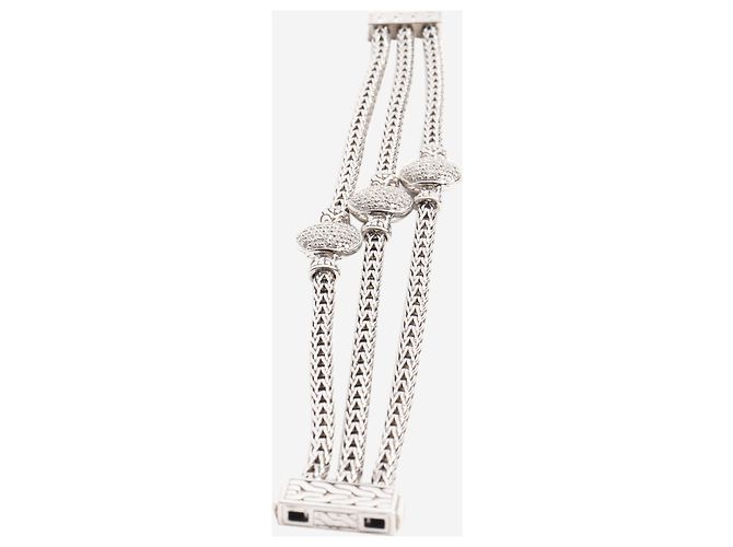 Autre Marque Bracciale a tripla catena in argento sterling con charm in diamante - vista 6