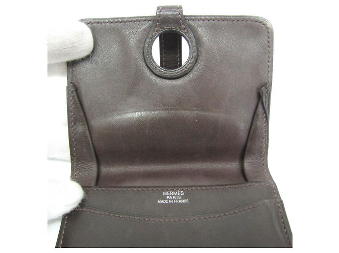 Tarjetero de cuero Swift Dogon de Hermès marrón oscuro Castaño - vista 12