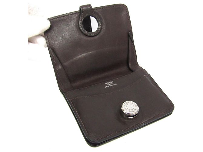 Tarjetero de cuero Swift Dogon de Hermès marrón oscuro Castaño - vista 3