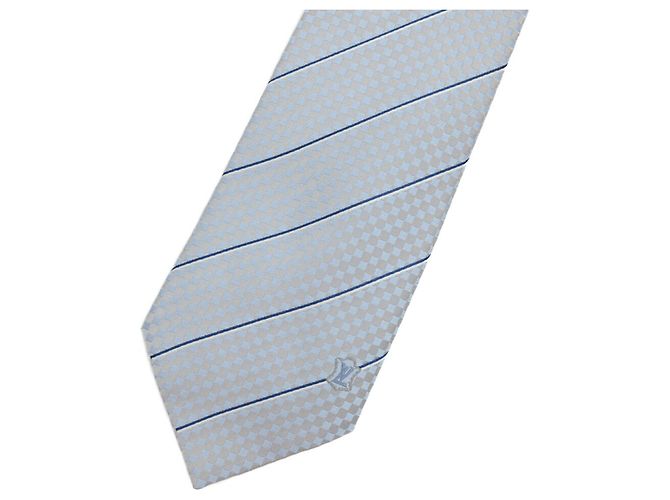 LOUIS VUITTON Cravatta Louis Vuitton Ex Cravate Blu Cielo Grigio % Seta Marrone - vista 2