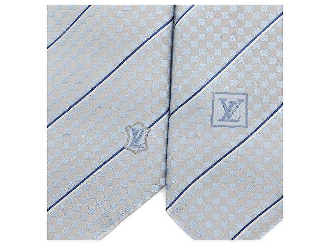 LOUIS VUITTON Cravatta Louis Vuitton Ex Cravate Blu Cielo Grigio % Seta Marrone - vista 4