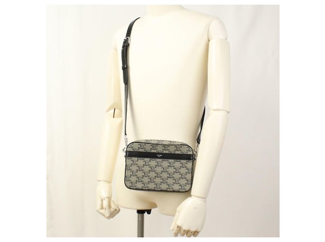Céline CELINE Borsa a tracolla Celine Piccola Messenger Canvas Triomphe Uomo Grigio - vista 8