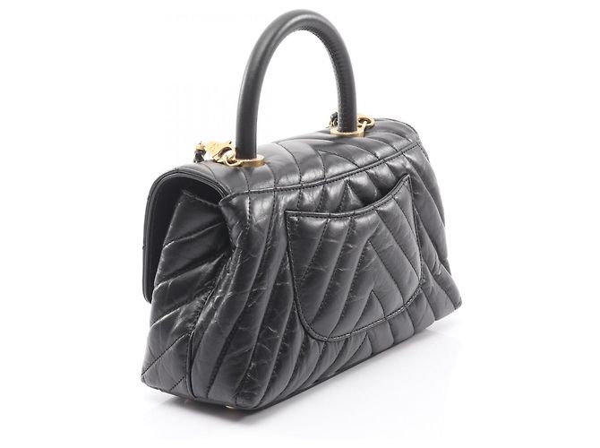 Borsa in pelle Chanel Coco Handle Flap Stitch Chevron per donna, nera Nero - vista 2