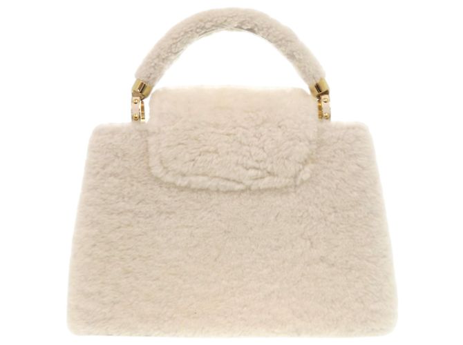 Bolsa Louis Vuitton Capucines BB em pele de cordeiro shearling e couro branco como nova LV VUITTON Marrom - vista 2