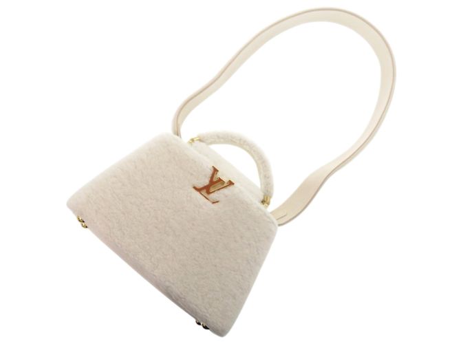 Bolsa Louis Vuitton Capucines BB em pele de cordeiro shearling e couro branco como nova LV VUITTON Marrom - vista 6