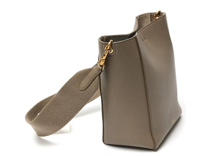 Seau Sangle Céline Bolsa de Ombro Sangle Bucket Small Celine., Couro de bezerro texturizado, Taupe (Gris claro) - vista 2