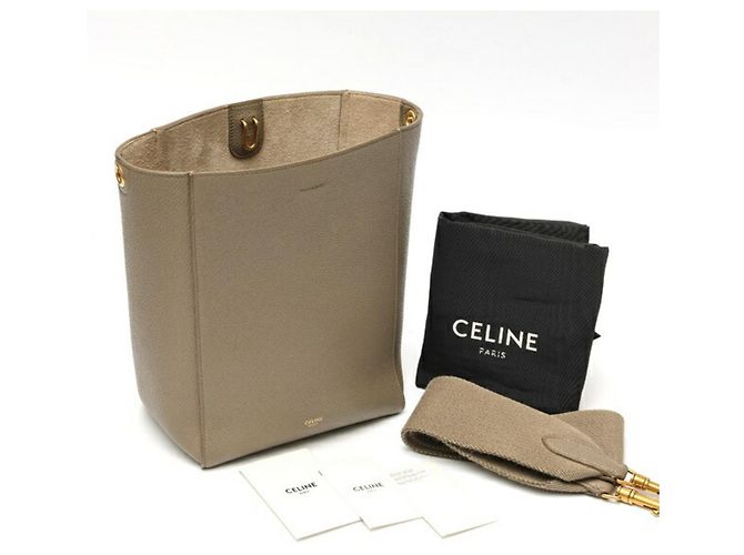 Seau Sangle Céline Bolsa de Ombro Sangle Bucket Small Celine., Couro de bezerro texturizado, Taupe (Gris claro) - vista 7