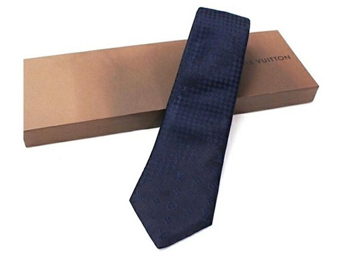 Louis Vuitton Silk Tie, Mixed Monogram Damier Monogram, LOUIS VUITTON, Men's Navy blue - view 2