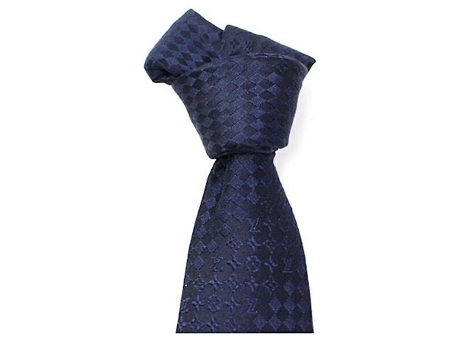 Louis Vuitton Silk Tie, Mixed Monogram Damier Monogram, LOUIS VUITTON, Men's Navy blue - view 7