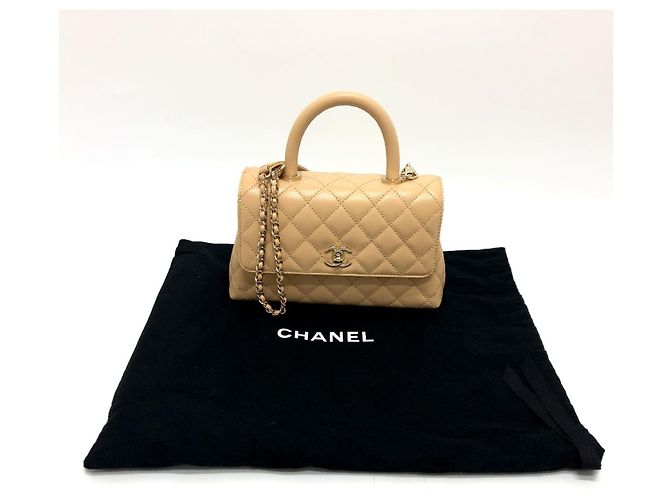 CHANEL Matelassé Coco Handle XS Borsa a Spalla Pelle Caviar Donna Beige - vista 16