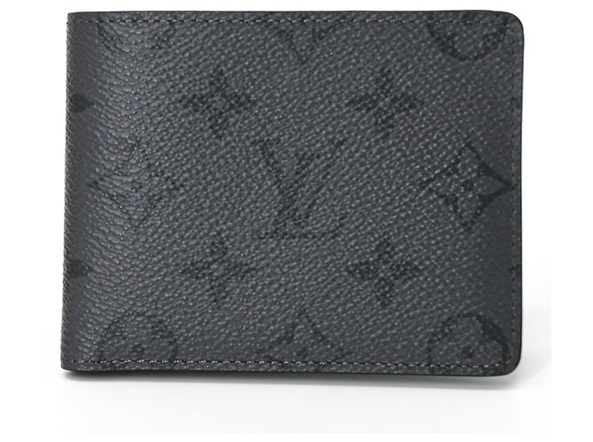 LOUIS VUITTON Portafoglio Slender Monogram Eclipse Reverse Bifold Grigio Uomo IC Chip Marrone - vista 2