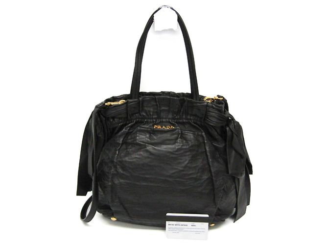Bow Borsa a mano in pelle nappa per donna Prada con fiocco laterale, Borsa a spalla nera, Nero - vista 2