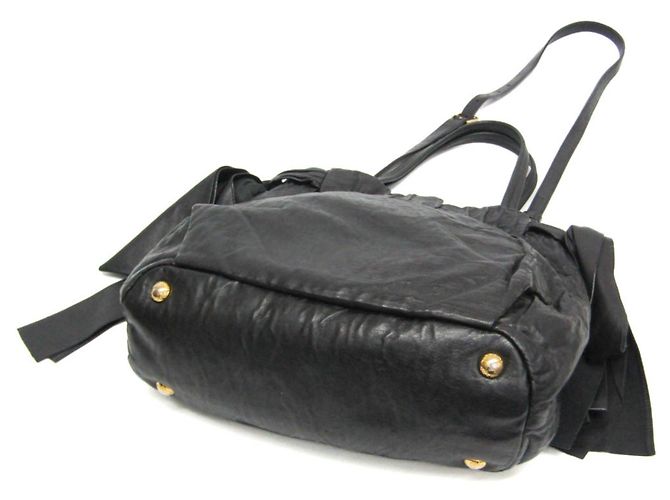 Bow Borsa a mano in pelle nappa per donna Prada con fiocco laterale, Borsa a spalla nera, Nero - vista 3