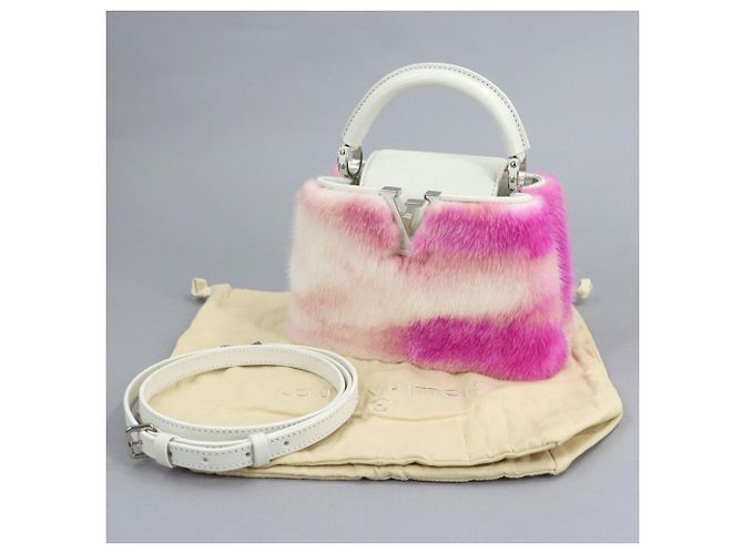 Bolso de mano/hombro Louis Vuitton Capucines MINI, cuero, piel de visón, blanco, protegido por RFID. Rosa - vista 2