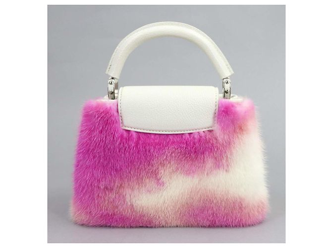 Bolso de mano/hombro Louis Vuitton Capucines MINI, cuero, piel de visón, blanco, protegido por RFID. Rosa - vista 3