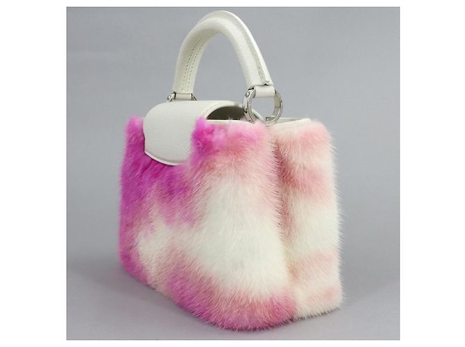 Bolso de mano/hombro Louis Vuitton Capucines MINI, cuero, piel de visón, blanco, protegido por RFID. Rosa - vista 4