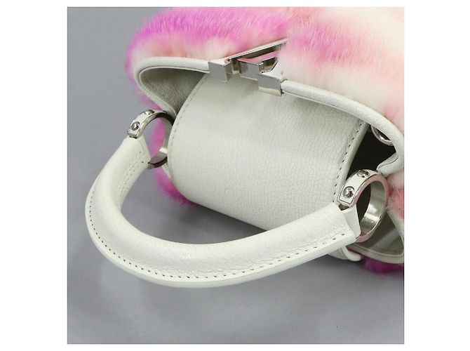 Bolso de mano/hombro Louis Vuitton Capucines MINI, cuero, piel de visón, blanco, protegido por RFID. Rosa - vista 6