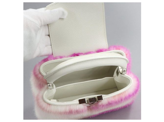 Bolso de mano/hombro Louis Vuitton Capucines MINI, cuero, piel de visón, blanco, protegido por RFID. Rosa - vista 7