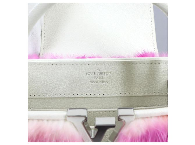 Bolso de mano/hombro Louis Vuitton Capucines MINI, cuero, piel de visón, blanco, protegido por RFID. Rosa - vista 8