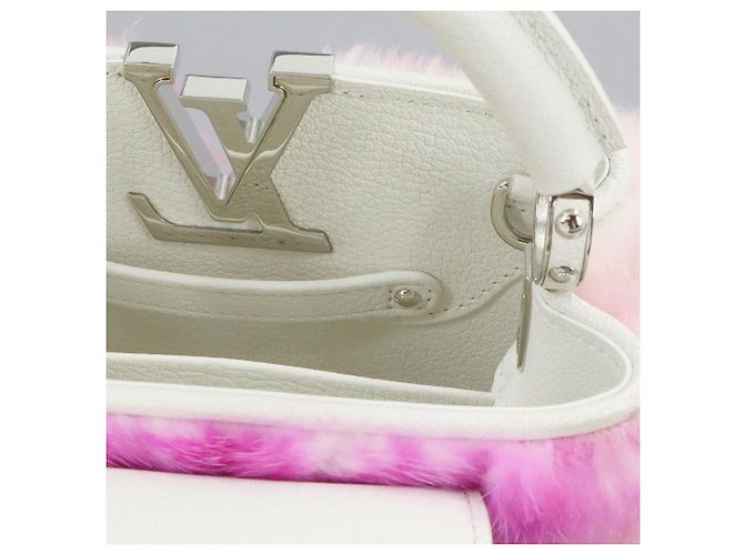 Bolso de mano/hombro Louis Vuitton Capucines MINI, cuero, piel de visón, blanco, protegido por RFID. Rosa - vista 9