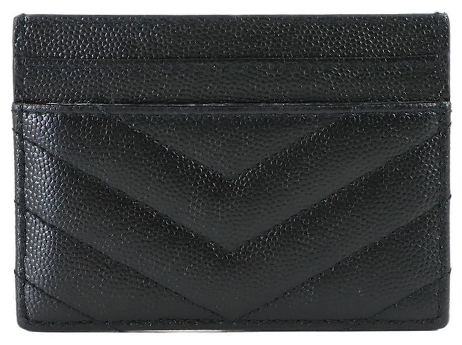 Saint Laurent Cassandra Business Card Holder/Card Case, Leather, Black, Case - view 3
