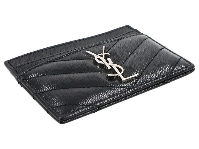 Saint Laurent Cassandra Business Card Holder/Card Case, Leather, Black, Case - view 4