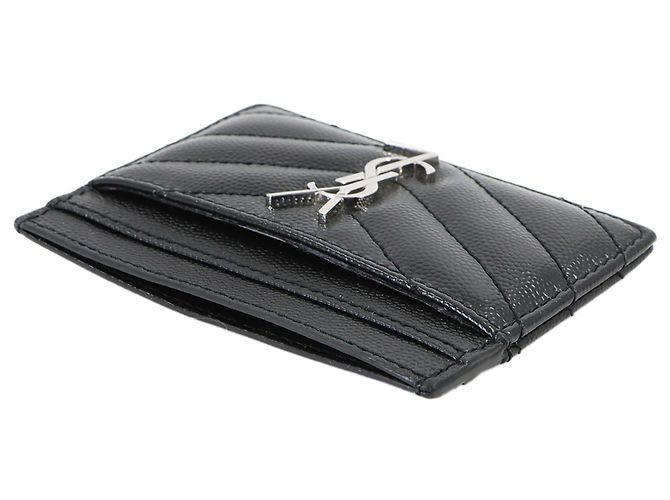 Saint Laurent Cassandra Business Card Holder/Card Case, Leather, Black, Case - view 5