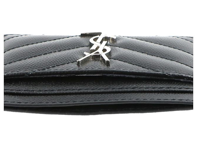 Saint Laurent Cassandra Business Card Holder/Card Case, Leather, Black, Case - view 8