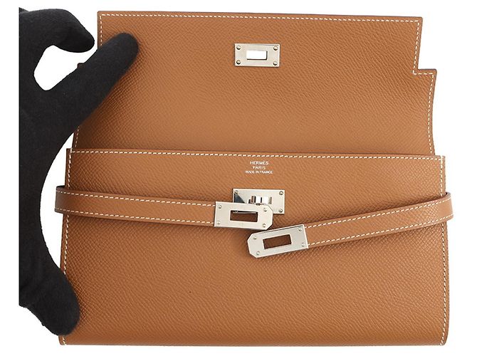 Hermès Cartera Kelly Long de cuero Epsom dorado con estampilla B - vista 4