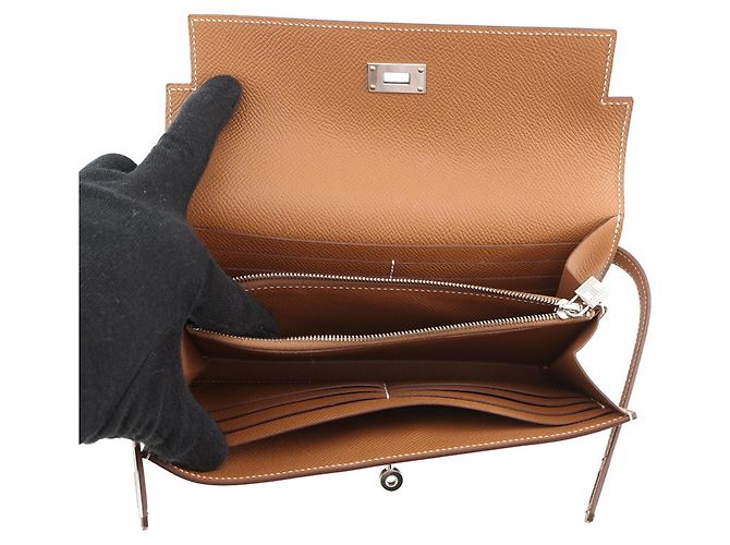 Hermès Cartera Kelly Long de cuero Epsom dorado con estampilla B - vista 5