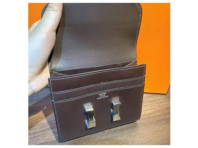 Cartera Compacta Hermès Love Story Constance Rojo Silla Box Negro - vista 7