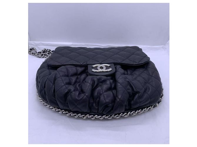 Chanel borsa a catena CF Cloud nera in pelle argento Nero - vista 2
