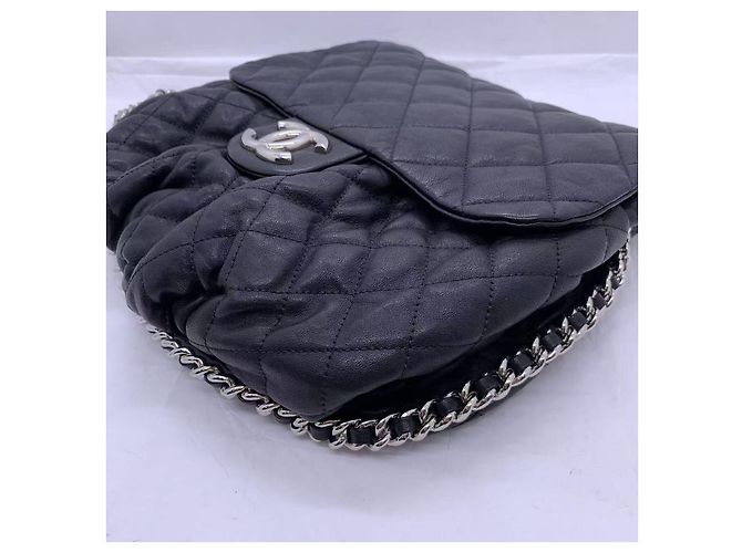 Chanel borsa a catena CF Cloud nera in pelle argento Nero - vista 6