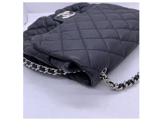 Chanel borsa a catena CF Cloud nera in pelle argento Nero - vista 7